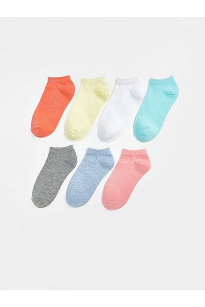 LC Waikiki Girl's Cotton 7-Pack Solid Color Booties Socks