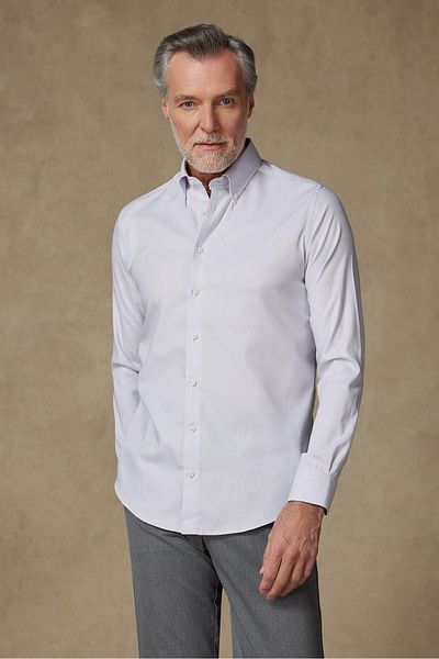 Abbate Carlo Royal Oxford Cotton Slim Fit Light Gray Button Collar Men's Solid Shirt