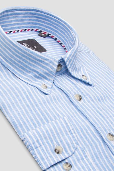 Abbate Sorento Linen Linen Comfort Fit Light Blue Button Collar Men's Striped Shirt