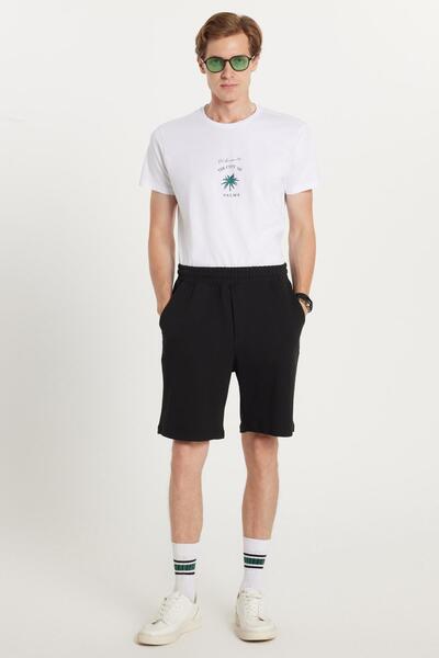 Tudors Men's Regular Fit Classic Cut 3-Pocket Black Shorts with Elastic Waist