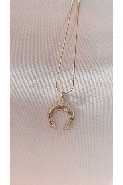 Gold Tasarım Stone Moon Steel Necklace