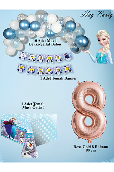 PartyPoo Frozen Elsa Themed Birthday Party Set |   8 Year Old Rose Number Bal...