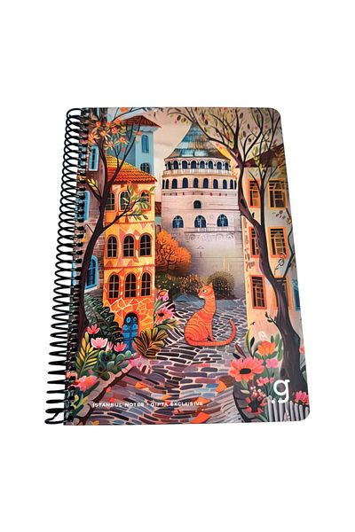 Polin Istanbul Notes Spiral Notebook, Decorative Istanbul Design, 17X24Cm, 80 Sheets, Checkered, Hard Cover