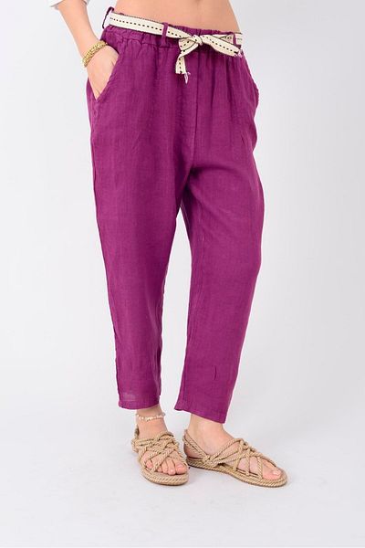 Park Moda 10156H BELT DETAIL CARROT LINEN PANT