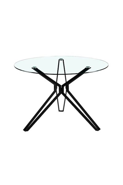 Ha.ro Round dining table with black metal frame and tempered glass top, 8 mm thickness, 110 cm diameter, 7