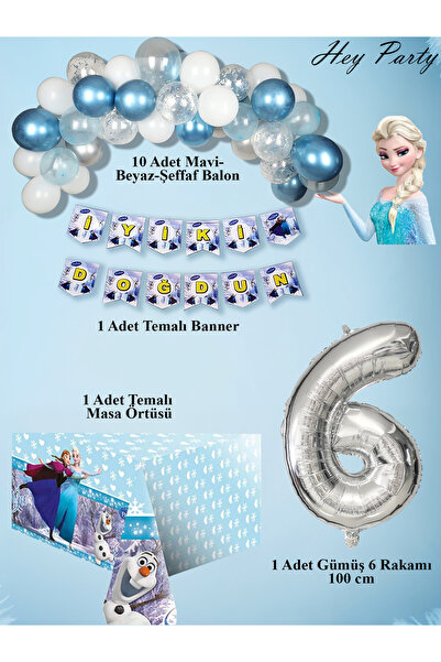 PartyPoo Frozen Elsa Temalı Doğum Günü Parti Seti | 6 Yaş Rakam Balonlu Yaş G...