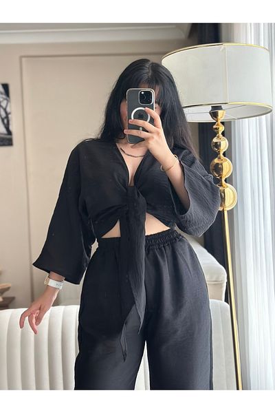 SANDY FASHİON Front Tie Linen Suit