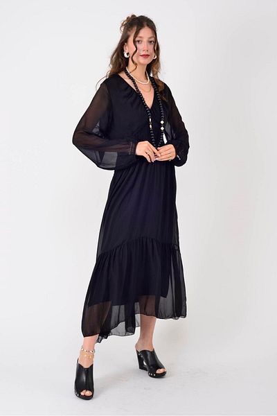 Park Moda Sn367 Elena Silk Dress with Belt and Rubber