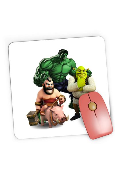 OEM Mousepad Gaming Hulk Shrek Clash of Clans Pig Ride Survival, 21x19 см
