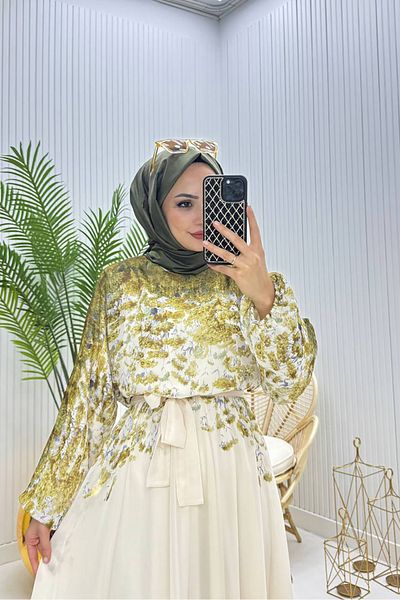 Neşeli Butik γυναικείο φόρεμα με σιφόν με λουλουδάτο μοτίβο NMS070