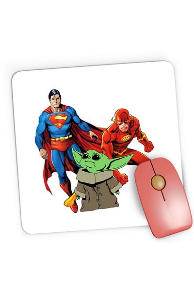 OEM Mousepad Gaming Baby Yoda Superman Flash Hero Powers, 21x19 см