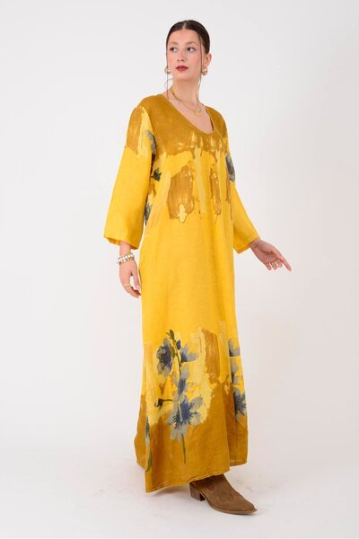 Park Moda E20471 SPRING SPLASH ÇİÇEK DESEN KETEN ELBİSE