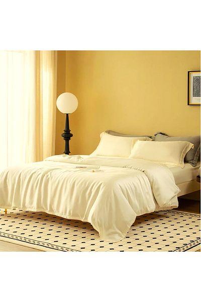 Kotonia Home Hotel King Size Bed Linen, 100% Cotton, Damask DeLux Satin, vanilla,