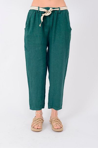 Park Moda 10156H BELT DETAIL CARROT LINEN PANT