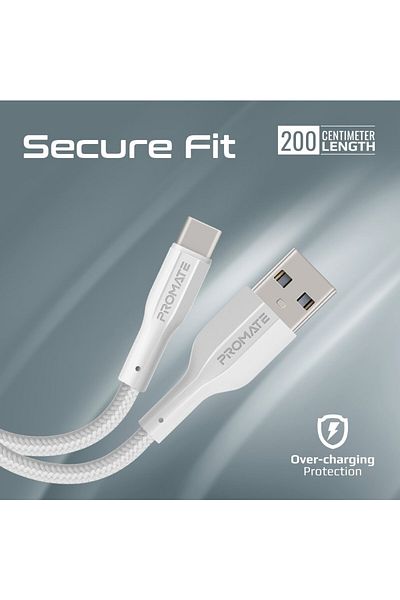 Promate Durable USB-A to USB-C™ Silicone Charging Cable with Fast Charging Technology