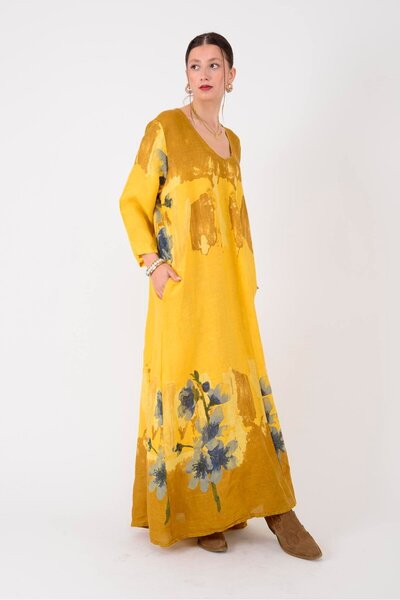 Park Moda E20471 SPRING SPLASH ÇİÇEK DESEN KETEN ELBİSE