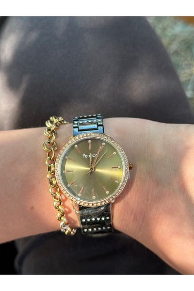 Ferrucci Rosegold Green Two-Tone Simple Stylish Stone Steel Watches Women's Watches That Do Not Change Color
