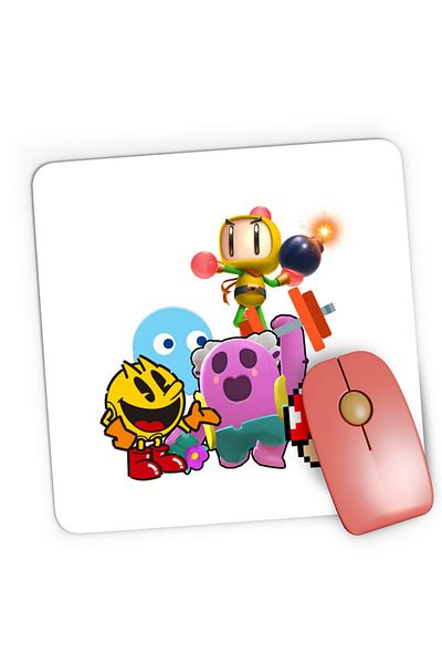 OEM Mousepad Gaming Brawl Stars Mario Bomberman Pacman Pink Spike Gameplay, 21x19 см