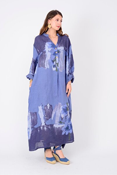 Park Moda 72230 SPRING SPLASH ÇİÇEK DESEN KETEN ELBİSE