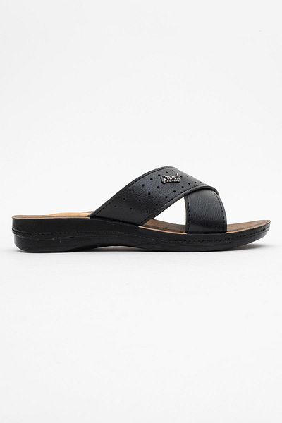 CCWAY AYAKKABI Women's Cross Stripe Slippers Black