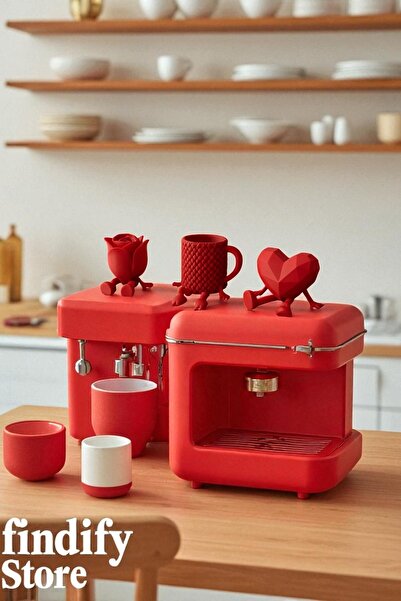 Findify Store مجموعة ديكور مكونة من 3 قطع على شكل قلب وردة وقهوة، شكل آلة صنع القهوة، 9 × 7 سم