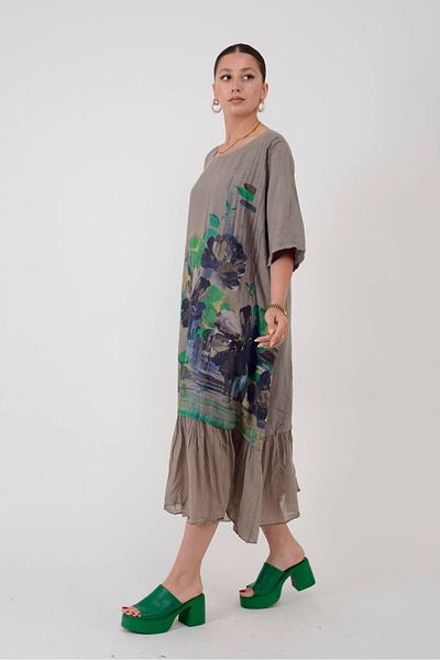 Park Moda 7888 Lova Flower Patterned Linen Dress