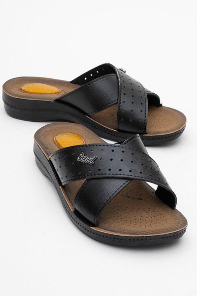 CCWAY AYAKKABI Women's Cross Stripe Slippers Black