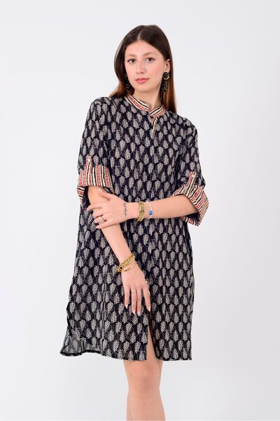 Park Moda AN10557 MARIN GARNİ DETAYLI KISA ELBİSE