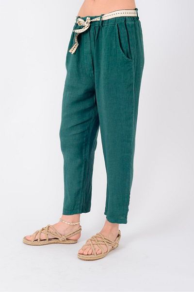 Park Moda 10156H BELT DETAIL CARROT LINEN PANT