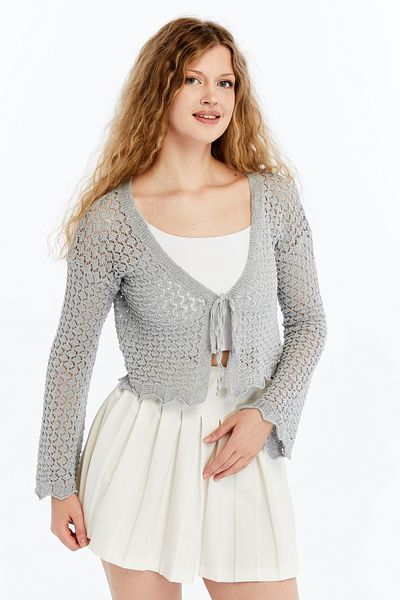 MA ananas Openwork String Tied Short Cardigan