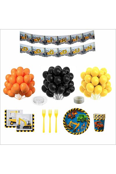 ZENVİVA Construction Themed Birthday Set for 16 People