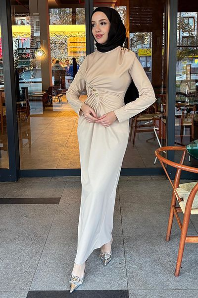 Neşeli Butik γυναικείο μουσουλμανικό φόρεμα με κουμπιά λύκρα NMS046
