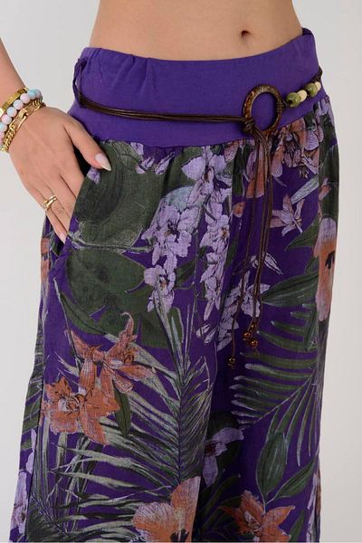 Park Moda 8730 Flower Pattern Wide Leg Belt Pants