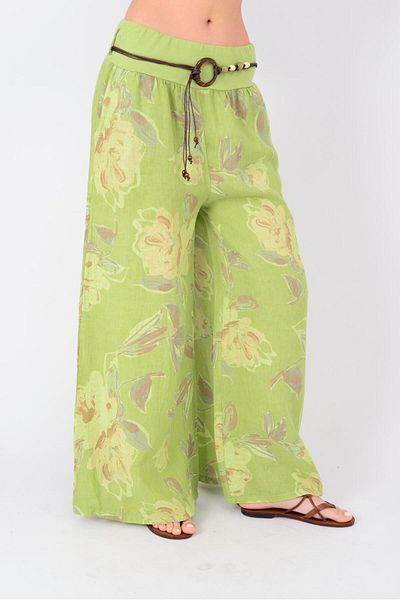 Park Moda 8730 Flower Pattern Wide Leg Belt Pants
