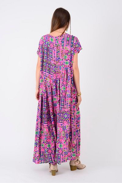 Park Moda AN5021 ROCHIE ASIMMETRICĂ CU MÂNECĂ SCURTĂ CU MODEL ETNIC