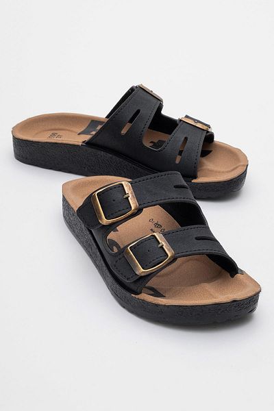 CCWAY AYAKKABI Buckle Women's Flat Slippers Black