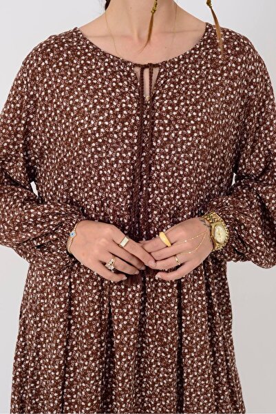 Park Moda An10494 Tassel Detailed Crisp Floral Pattern Dress