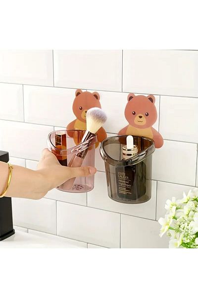 Museburan 2 τεμάχια Sticky Bear Figured Toothbrush Holder Organizer και κρεμάστρα 2 σε 1 - 2 τεμάχια