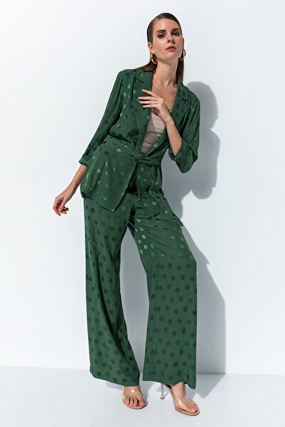 Miss Lilium Puantiye Desenli Kendinden Kemerli Pantolon Ceket Takımı