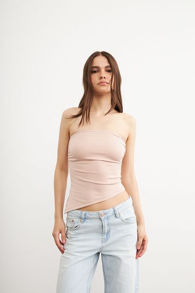 Ladima Women's Gathered Asymmetrical Strapless Powder Blouse