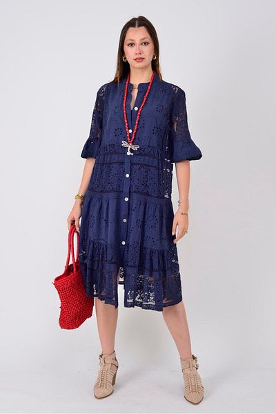 Park Moda 24029 Fisto Detail Midi Lace Dress