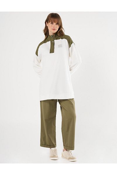 Kayra Seersucker Garnished Scuba Sweatshirt