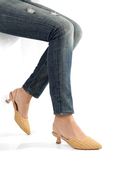 PAYZİN ''Sila'' Kilim Patterned Pointed Toe Open Back 5 cm Pino Heel Women's Shoes New Season