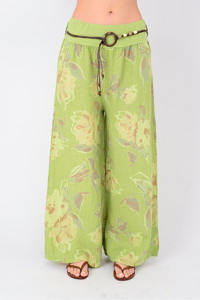 Park Moda 8730 Flower Pattern Wide Leg Belt Pants