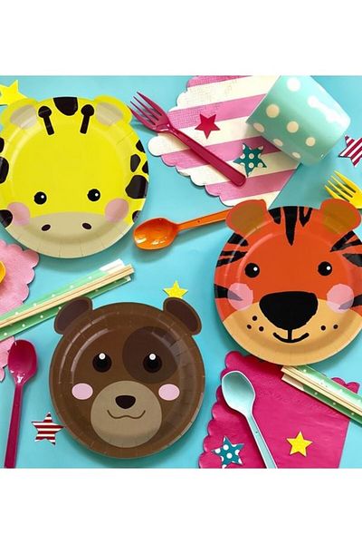 party mix Safari Themed Birthday Plate 25 Pieces |   Animal Figured Cardboard Plate Party Ornaments |   Safari Plate