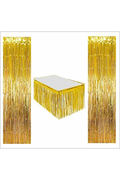 ZENVİVA Gold Table Skirt, 2 Pcs Gold Backdrops