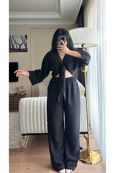 SANDY FASHİON Front Tie Linen Suit