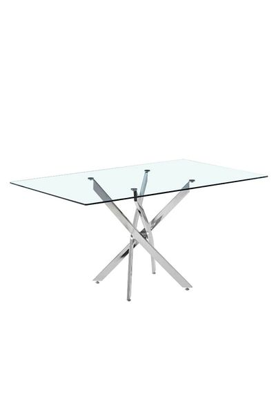 Ha.ro Masă de sufragerie cu picioare din metal cromat și blat din sticlă securizată, 160x90x75 cm, Haro