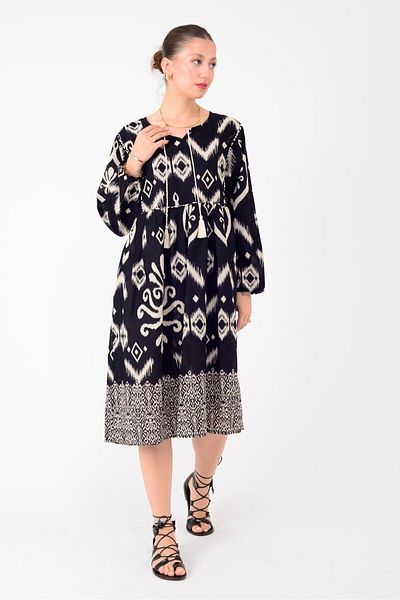 Park Moda An10591 Marin Geometric Pattern Tassel Detailed Dress