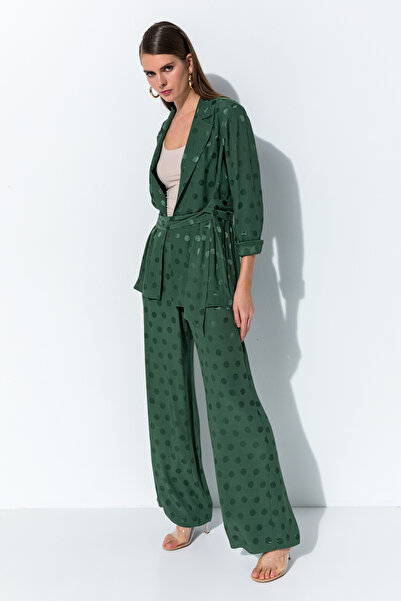 Miss Lilium Puantiye Desenli Kendinden Kemerli Pantolon Ceket Takımı